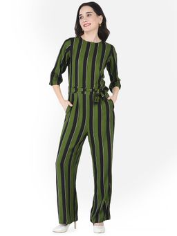 CRIMSOUNE CLUB - Women Green Striped Jumpsuit