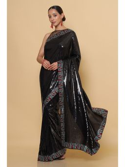 Soch - Women Black Embellished & Sequined Saree with Unstitched Blouse