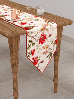The Home Story - Table Runner 14x72 Inches Red Flowers & Birds
