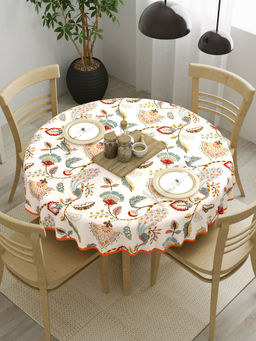 The Home Story - 100% Cotton 4 Seater Round Table Cover 60x60 Inches Multicolor Peacock