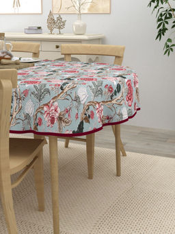 The Home Story - 4 Seater Oval Dining Table Cover 54x78 Inches Pink and Maroon Flowers