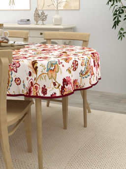 The Home Story - 4 Seater Oval Dining Table Cover 54x78 Inches Maroon Flowers