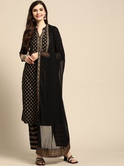 Gerua By Libas - Black Printed Rayon Suit (Set of 3)