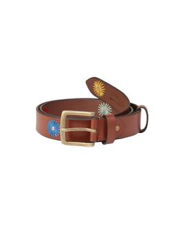Aditi Wasan - Brown Floral Embroidery Womens Leather Belt