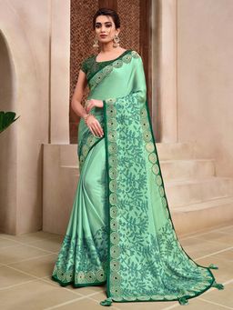 Odette - Green Silk Georgette Designer Saree with Unstitched Blouse