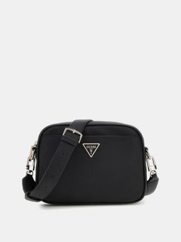 Guess - Black Solid Meridian Crossbody Bag with Detachable Strap