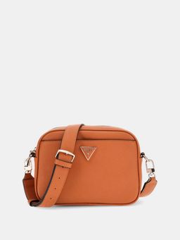 Guess - Brown Solid Meridian Crossbody Bag with Detachable Strap