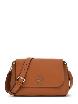Guess - Brown Solid Meridian Flap Crossbody Bag with Detachable Strap