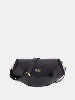Guess - Black Solid Amorette Flap Crossbody Bag with Detachable Strap