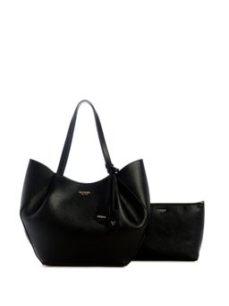 Guess - Black Solid Amorette 2 In 1 Tote Bag with Pouch and Detachable Strap