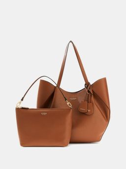 Guess - Brown Solid Amorette 2 In 1 Tote Bag with Pouch and Detachable Strap