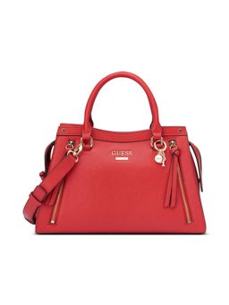 Guess - Red Solid Wrenley Satchel Bag with Detachable Strap
