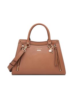 Guess - Brown Solid Wrenley Satchel Bag with Detachable Strap