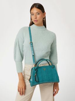 Guess - Teal Snake Print Annita Girlfriend Satchel Bag with Detachable Strap