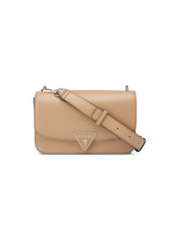 Guess - Brown Solid Esmeray Flap Crossbody Bag with Detachable Strap