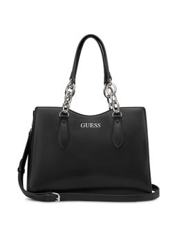 Guess - Black Solid Millport Satchel Bag with Detachable Strap