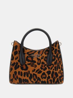 Guess - Brown Animal Print Domitilla Mini Satchel Bag with Detachable Strap
