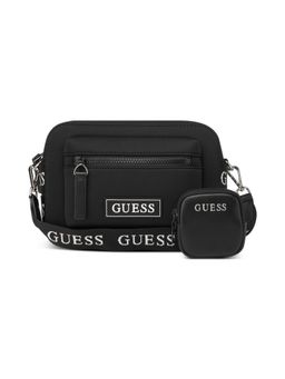 Guess - Black Solid Garnon Crossbody Bag with Pouch and Detachable Strap