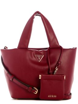 Guess - Red Solid Sunetra Mini Tote Bag with Pouch and Detachable Strap