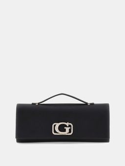 Guess - Black Solid Zalina Top Handle Clutch with Chain Strap