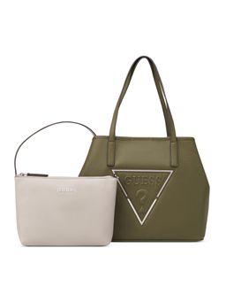 Guess - Olive Solid Portini Trap Tote Bag with Pouch
