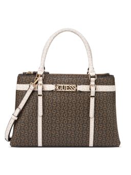 Guess - Brown Printed Perrez Satchel Bag with Detachable Strap