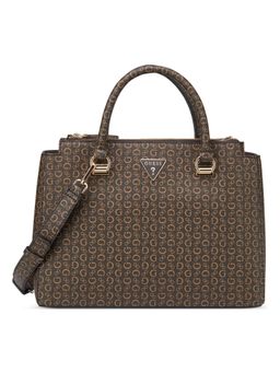 Guess - Brown Printed Phyllis Satchel Bag with Detachable Strap