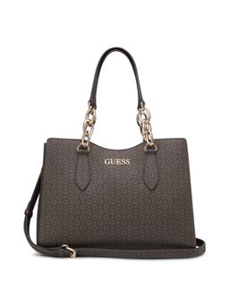 Guess - Brown Printed Millport Satchel Bag with Detachable Strap