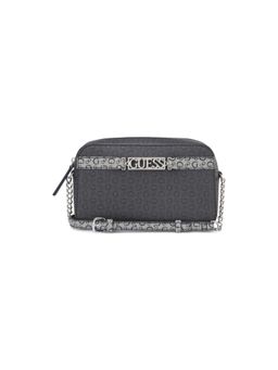 Guess - Charcoal Grey Printed Perrez Mini Top Zip Crossbody Bag