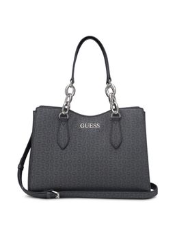 Guess - Charcoal Grey Printed Millport Satchel Bag with Detachable Strap