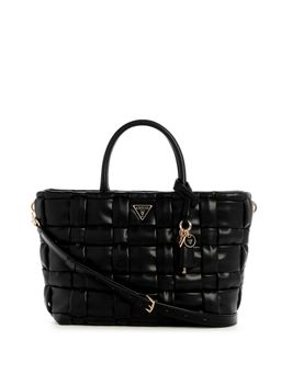 Guess - Black Textured Marion Satchel Bag with Detachable Strap