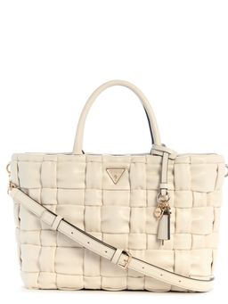Guess - Beige Textured Marion Satchel Bag with Detachable Strap