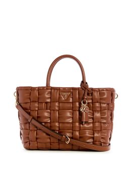 Guess - Brown Textured Marion Satchel Bag with Detachable Strap