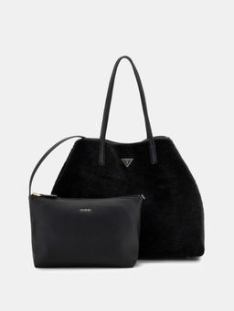 Guess - Black Solid Victtoria 2 In 1 Tote Bag with Pouch