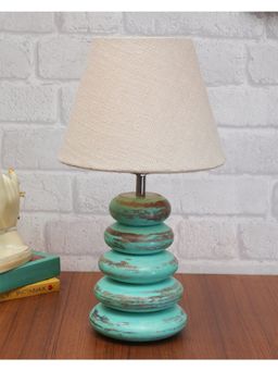 Homesake - Wood Table Lamp Algae Multi-Pebble Jute