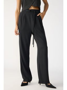 FREAKINS - Caviar Black Knotted Waist Korean Pant
