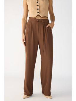 FREAKINS - Mocha Brown Knotted Waist Korean Pant