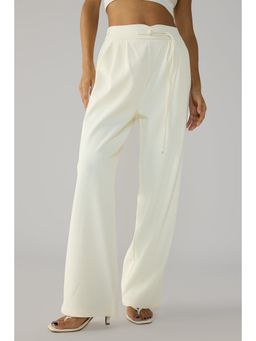 FREAKINS - Egret White Knotted Waist Korean Pant