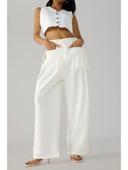 FREAKINS - White Relaxed Fit Korean Pant With Drawstring