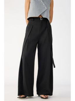 FREAKINS - Black Belted Flared Korean Pant with Belt (Set of 2)