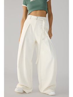 FREAKINS - Off White Belted Flared Korean Pant with Belt (Set of 2)
