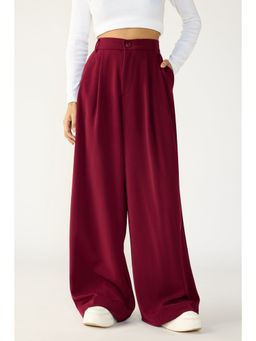 FREAKINS - Burgundy Pleated Flared Formal Korean Trouser