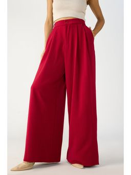 FREAKINS - Deep Red Flared Formal Korean Trouser