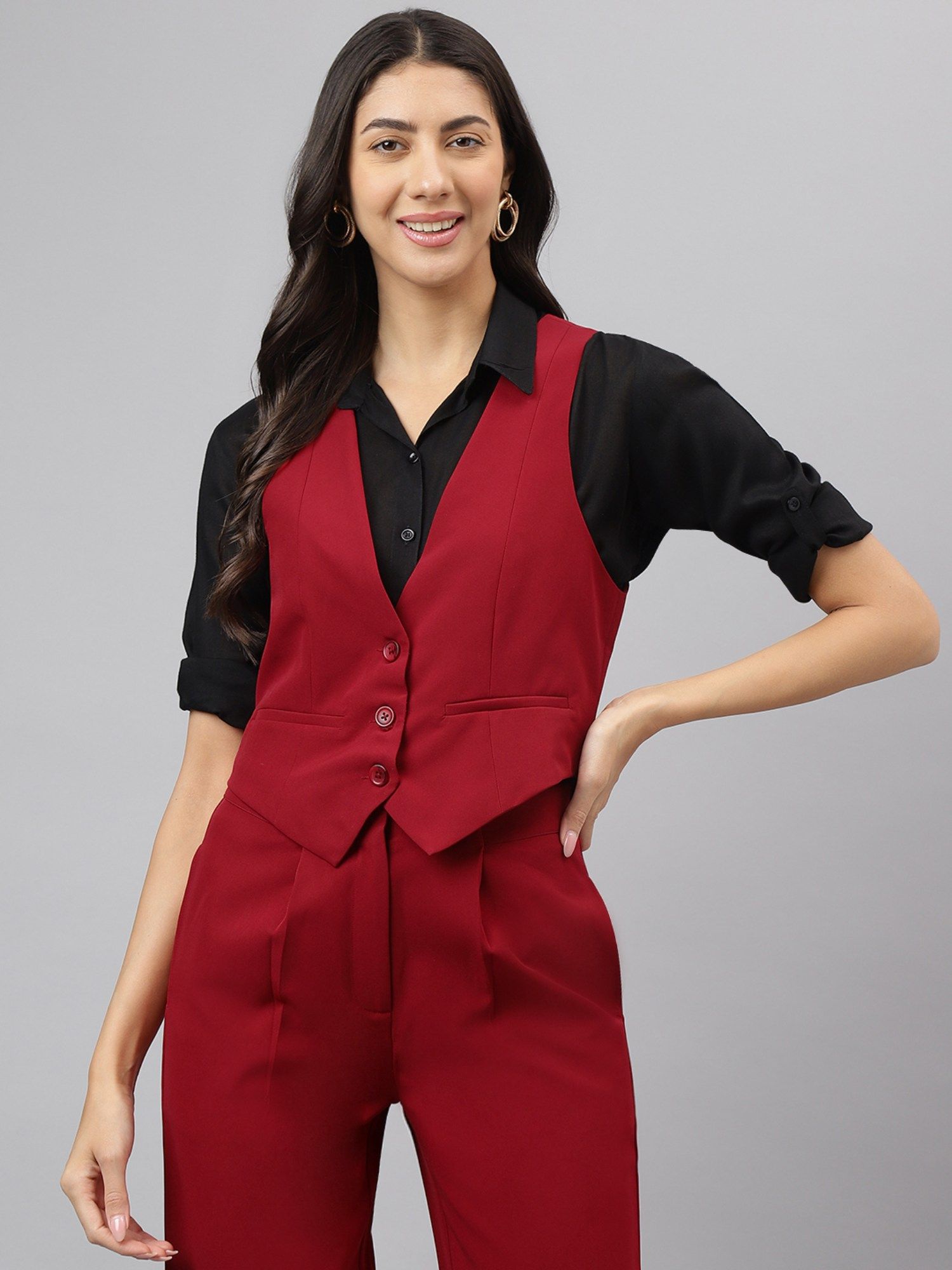 latin quarters Women Red Crop Waist Coat-picture-12