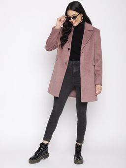 Latin Quarters - Women Pink Full Sleeve Solid Long Coat