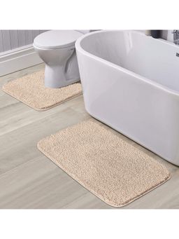 OBSESSIONS - Anti-Skid Polyester Bath Mat and Contour Mat, Beige (Set of 2)