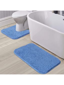 OBSESSIONS - Anti-Skid Polyester Bath Mat and Contour Mat, Blue (Set of 2)