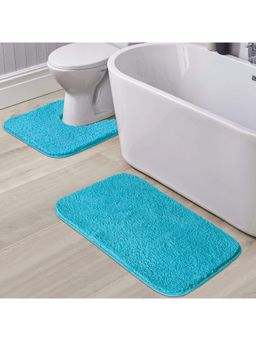 OBSESSIONS - Anti-Skid Polyester Bath Mat and Contour Mat, Teal (Set of 2)