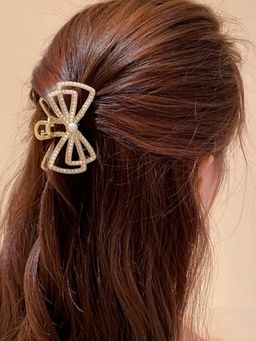 OOMPH - White Pearls Bow Design Large Big Hair Claw