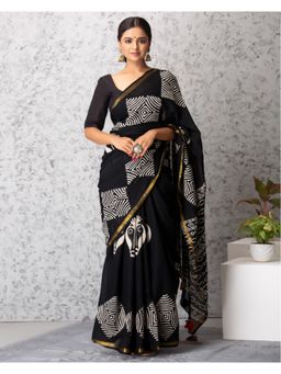 Mayurie - Zoe Handblock Printed Mul-Mul Saree